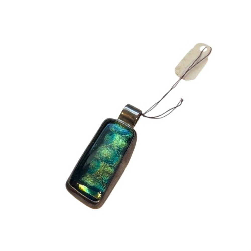 Green Blue Dichroic Fused Glass Hand Made Sterling Silver Pendant Brand New